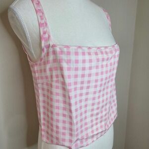 Sokee‎ Collective Pink Gingham Tank Top NWT XL Shirred Back Side Zip Coquette